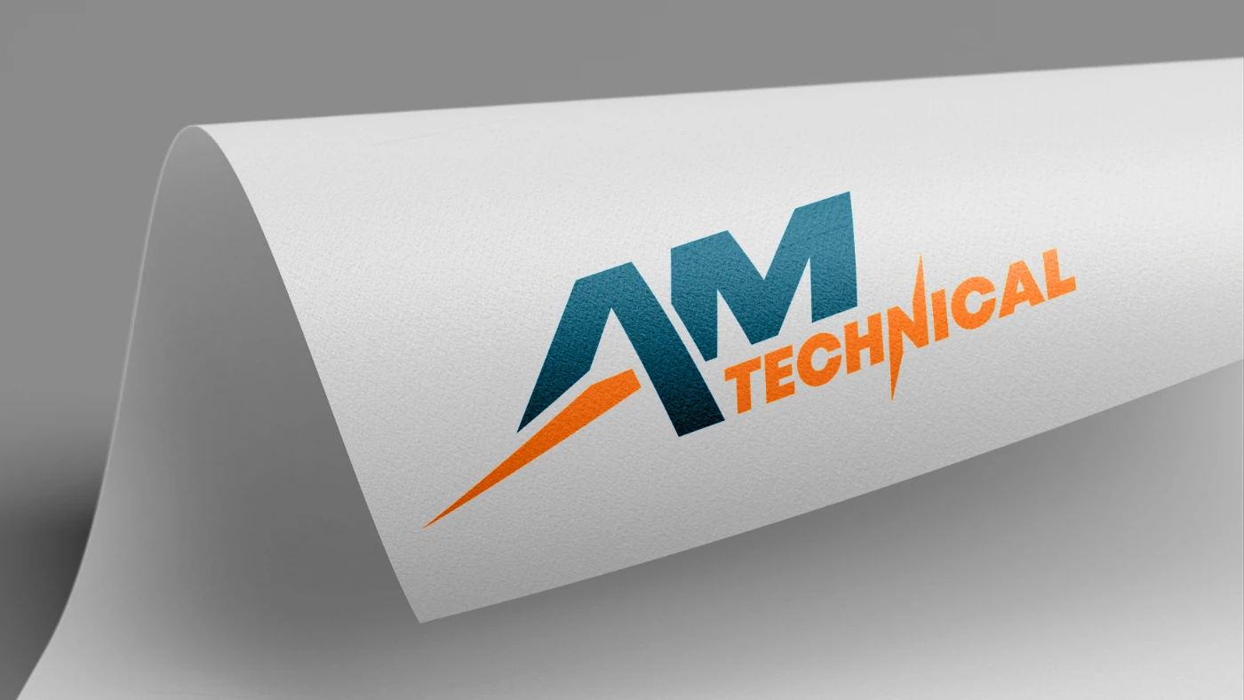AM Technical logo on a rolled white piece of paper
