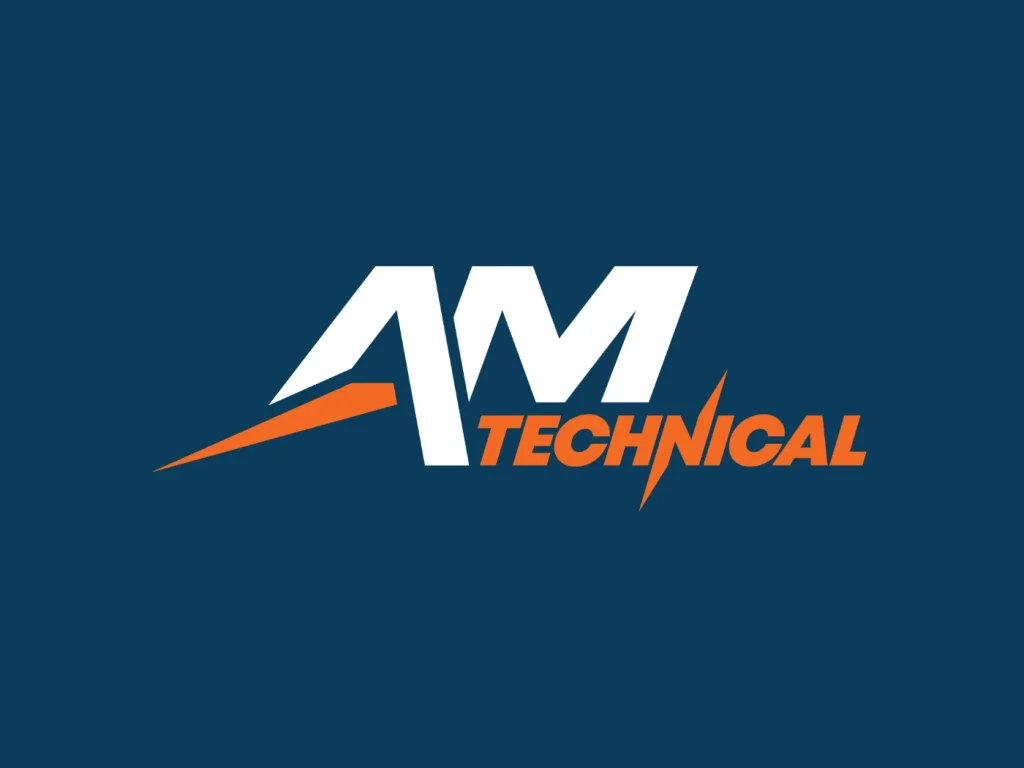 AM Technical Logo presented on a blue background