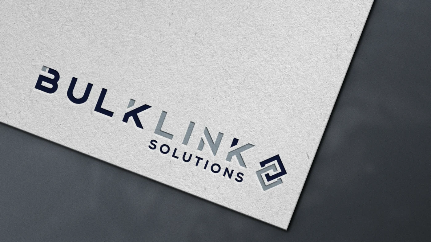Logo presentation for Bulklink solutions on a white textures piece of paper