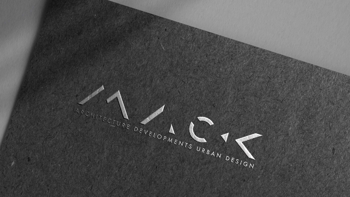 MACK Architecture Developments Urban Design logo silver foiled on black textured paper